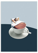 lámina decorativa collage vintage colorido de mujer durmiendo en taza de café - kuadro