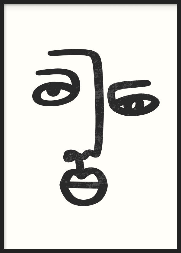cuadro para lámina decorativa abstracta de rostro femenino / mujer. Ilustración de cara de mujer. Marco negro