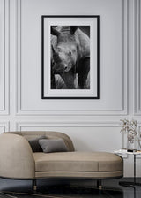 Decoración con cuadros, ideas -  cuadro fotografía de rinoceronte en blanco y negro. Lámina decorativa de foto de rinoceronte.