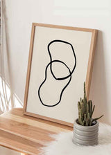 decoración con cuadros, ideas - lámina decorativa abstracta y minimalsita con formas en trazo negro y fondo beige - kuadro