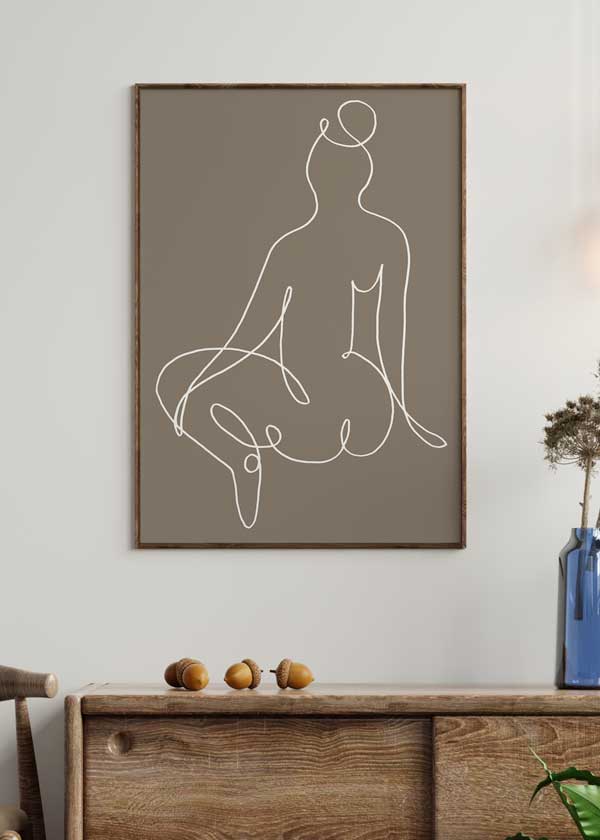 decoración con cuadros, ideas - lámina decorativa abstracta de ilustración artística de mujer sobre fondo marrón - kuadro