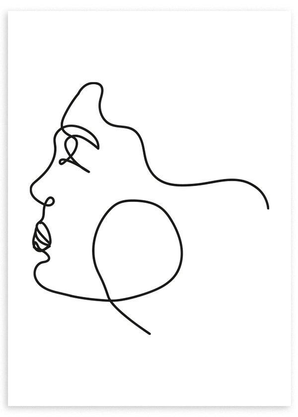 lámina decorativa para cuadro abstracto de rostro de mujer en blanco y negro y trazo lineal