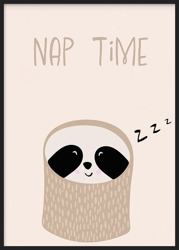 cuadro lámina decorativa de ilustración de mapache sobre fondo beige, nap time - kuadro