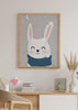 decoración con cuadros, ideas - lámina decorativa infantil de ilustración de conejo blanco sobre fondo estrellado gris - kuadro