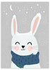 lámina decorativa infantil de ilustración de conejo blanco sobre fondo estrellado gris - kuadro