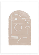 lámina decorativa de ilustración abstracta con rostro en trazo blanco y fondo beige - kuadro