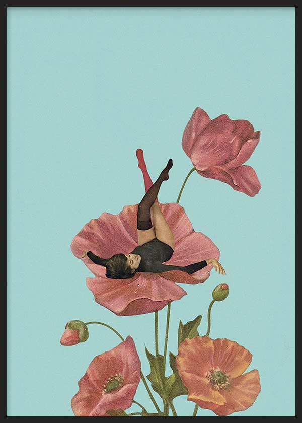 cuadro lámina decorativa vintage de collage de mujer en una flor - kuadro