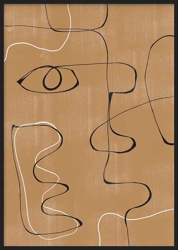 cuadro para lámina decorativa abstracta con formas y rostros en tonos marrones - kuadro