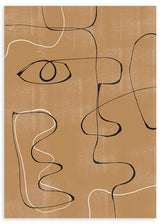 lámina decorativa abstracta con formas y rostros en tonos marrones - kuadro
