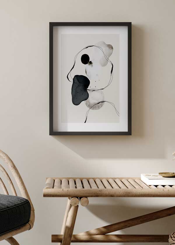 decoración con cuadros, ideas - lámina decorativa abstracta en blanco y negro con tonos grises - kuadro