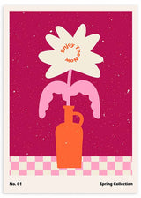 lámina decorativa de ilustración divertida y colorida de flor y jarrón, rosa fuerte - kuadro