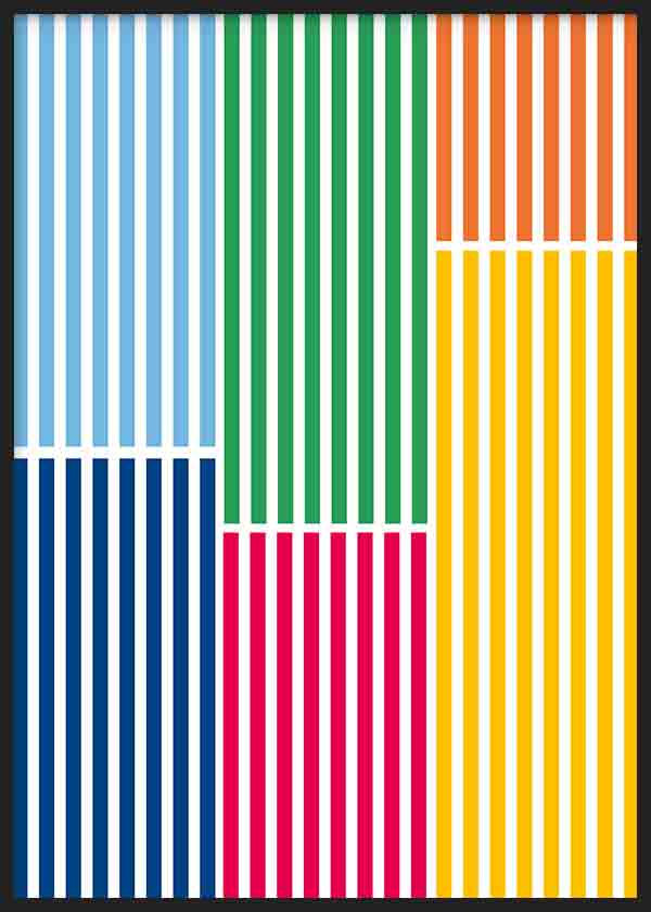 cuadro lámina decorativa colorida y geométrica con líneas verticales minimalistas en varios colores - kuadro