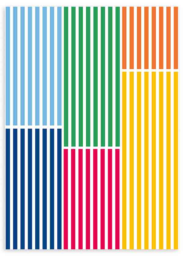 lámina decorativa colorida y geométrica con líneas verticales minimalistas en varios colores - kuadro