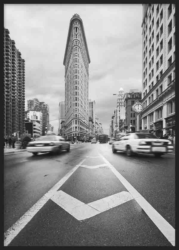 cuadro decoración con cuadros, ideas - lámina decorativa fotográfica en blanco y negro de la quinta avenida de Nueva York con taxis - kuadro