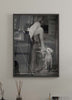 decoración con cuadros, ideas - lámina decorativa en blanco y negro y fotográfica de mujer sentada con un perro - kuadro