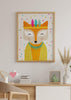decoración con cuadros, ideas - lámina decorativa infantil de ilustración de zorro colorido - kuadro