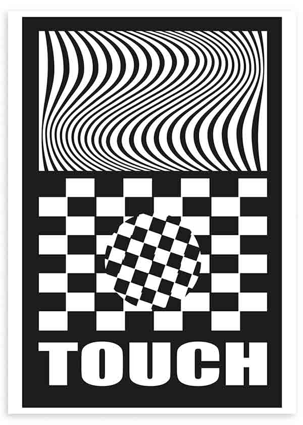 lámina decorativa de ilustración estilo tecnológico con palabra Touch en blanco y negro - kuadro
