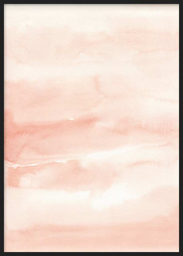 cuadro para lámina decorativa abstracta y colorida en tono rosa, efecto acuarela. Marco negro