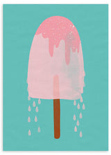 lámina decorativa infantil de ilustración de helado rosa sobre fondo azul- kuadro