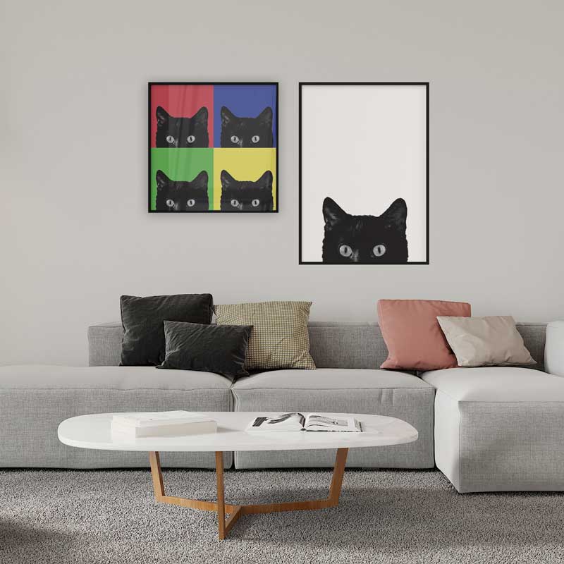 Decoración con cuadros, mural -  cuadro de gato negro moderno y colorido