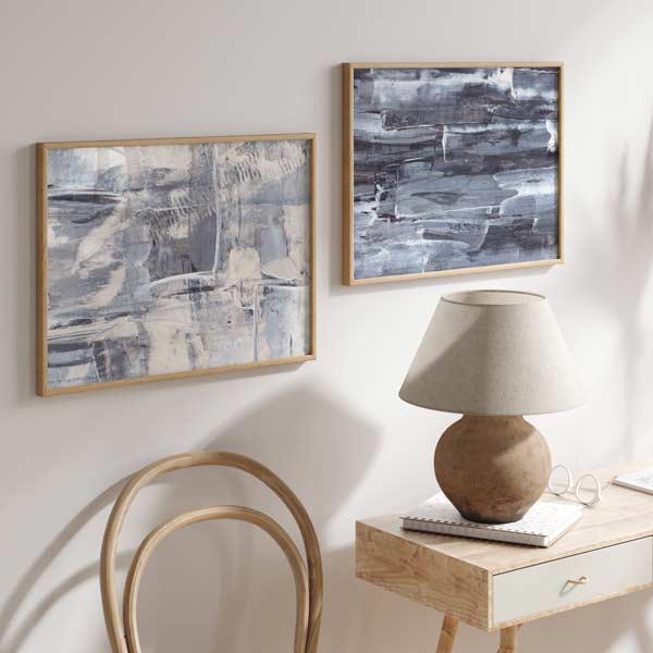 decoración con cuadros, ideas - lámina decorativa horizontal abstracta en tonos azules y blancos - kuadro