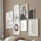 decoración con cuadros, mural - lámina decorativa abstracta de ilustración lineal en colores negro y beige rosado - kuadro