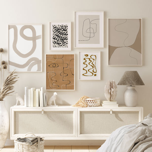 decoración con cuadros, mural - lámina decorativa abstracta y nórdica con formas en beige - kuadro