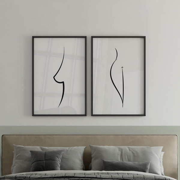 Decoración con cuadros, mural -  cuadro en blanco y negro pecho de mujer. Cuadro minimalista y moderno. Lámina decorativa.