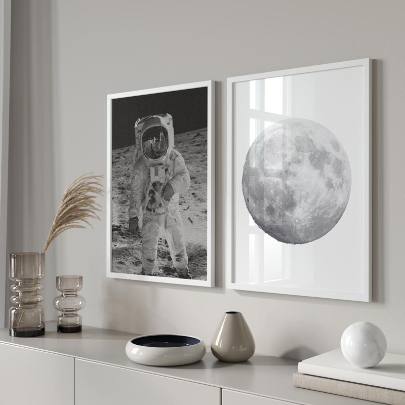 Decoración con cuadros, mural -  lámina decorativa de luna con fondo blanco