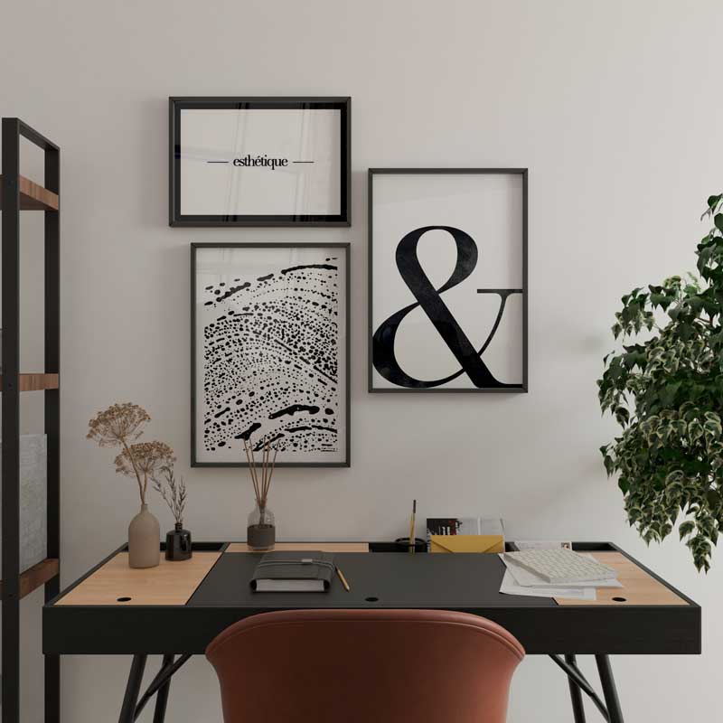 Decoración con cuadros, mural -  cuadro minimalista y nórdico en blanco y negro con frase "esthétique"