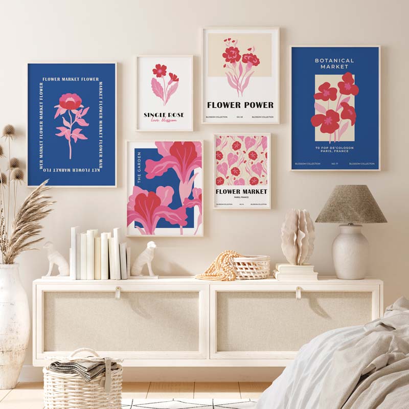 Decoración con cuadros, mural -  lámina decorativa de ilustración de flor en tonos rojos y rosas