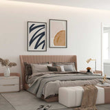 Decoración con cuadros, mural -  Cuadro moderno y minimalista con brocha azul y fondo beige claro. Una lámina decorativa sencilla que respetará el resto de la decoración al mismo tiempo que destaca en el salón o dormitorio.