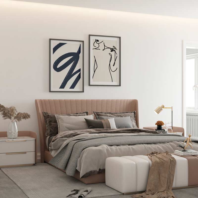 Decoración con cuadros, mural -  Cuadro moderno y minimalista con brocha azul y fondo beige claro. Una lámina decorativa sencilla que respetará el resto de la decoración al mismo tiempo que destaca en el salón o dormitorio.