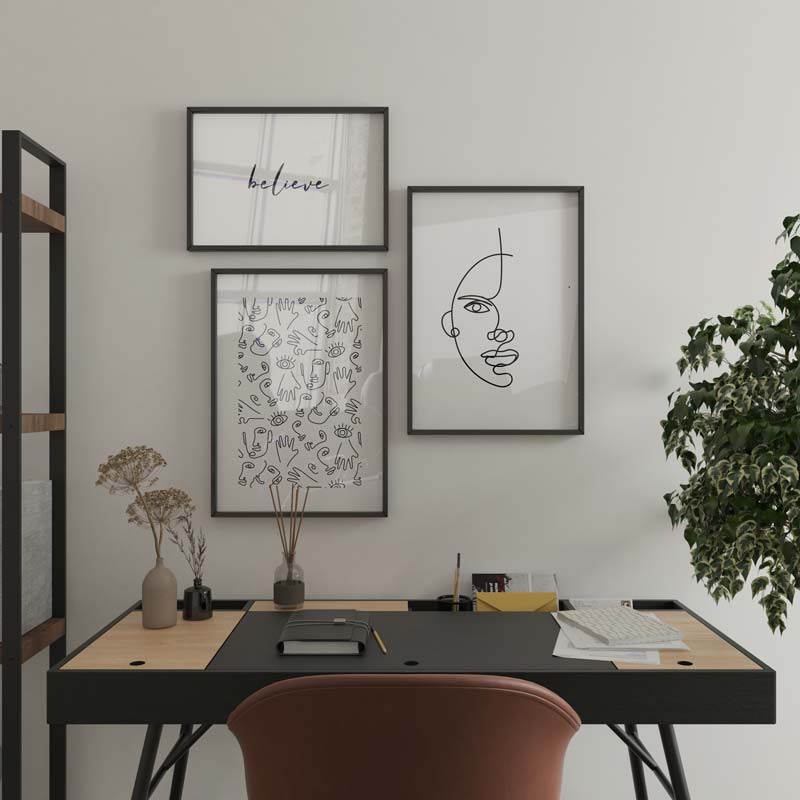 Decoración con cuadros, mural - Cuadro minimalista y moderno en blanco y negro expresionista. Ilustración