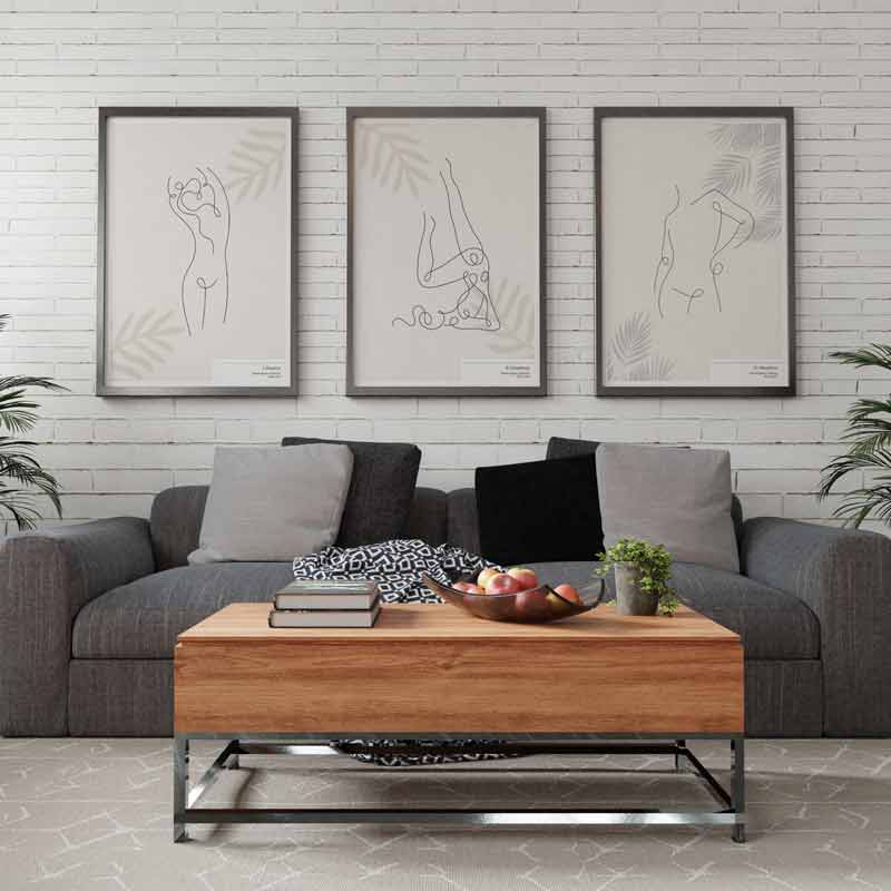 Decoración con cuadros, mural -  cuadro de ilustración de mujer yoga color beige. Lámina decorativa.