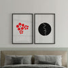 Decoración con cuadros, mural -  cuadro abstracto y minimalista de flores en color rojo, negro y blanco. Cuadro geométrico.. Lámina decorativa.