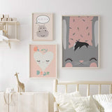 ecoración con cuadros, mural - lámina decorativa infantil de hipopotamo y frase - kuadro
