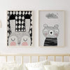 decoración con cuadros, ideas - lámina decorativa infantil de ilustración de oso panda, fondo gris - kuadro