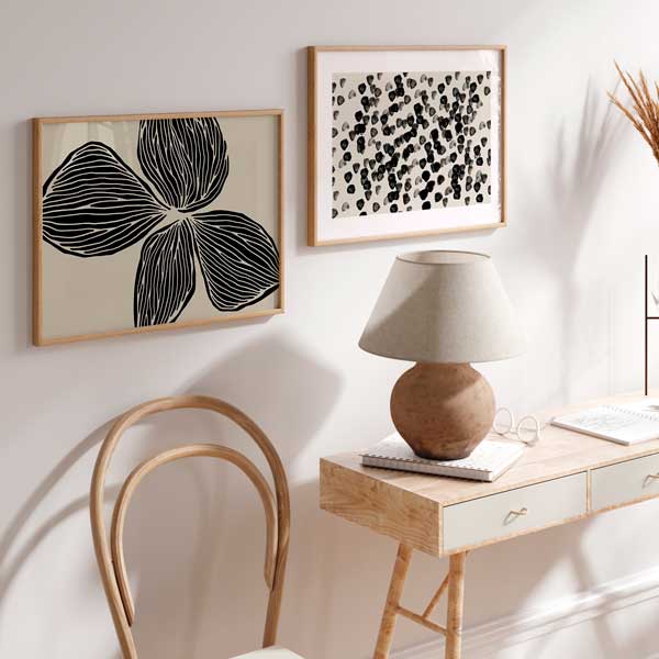 decoración con cuadros, mural - lámina decorativa de flor abstracta en colores negro y beige oscuro