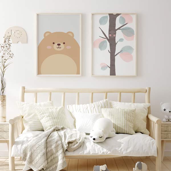 decoración con cuadros, ideas - lámina decorativa infantil de ilustración de oso - kuadro