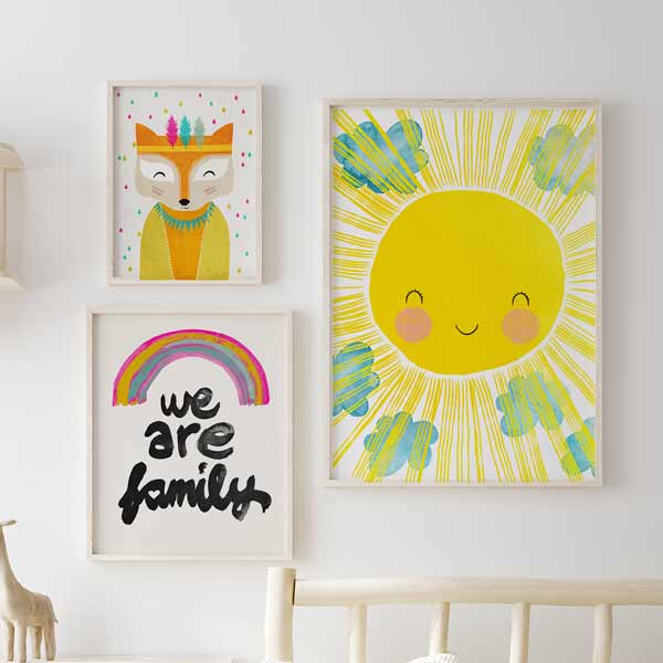 decoración con cuadros, ideas - lámina decorativa infantil de ilustración de sol colorida - kuadro