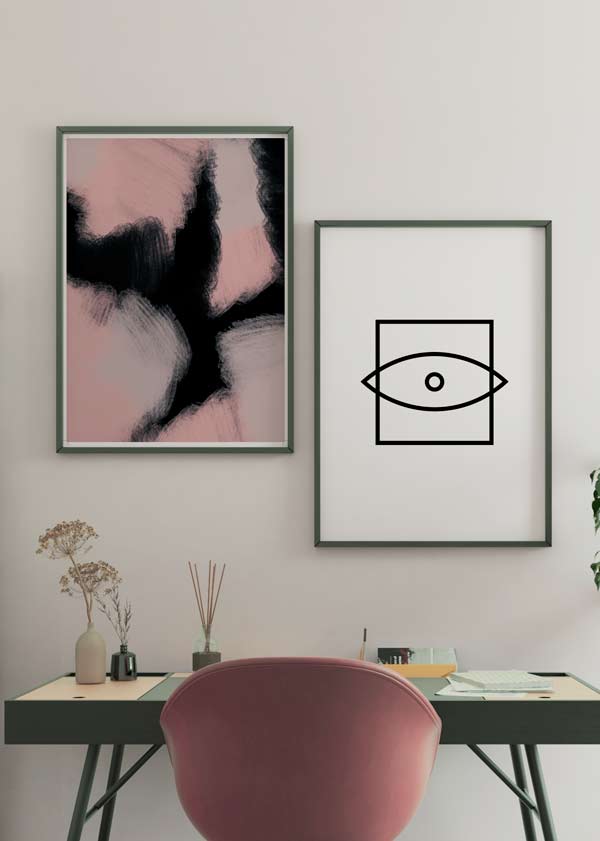 Decoración con cuadros, mural -  cuadro de ojo minimalista en blanco y negro. Cuadro nórdico de ojo.. Lámina decorativa.