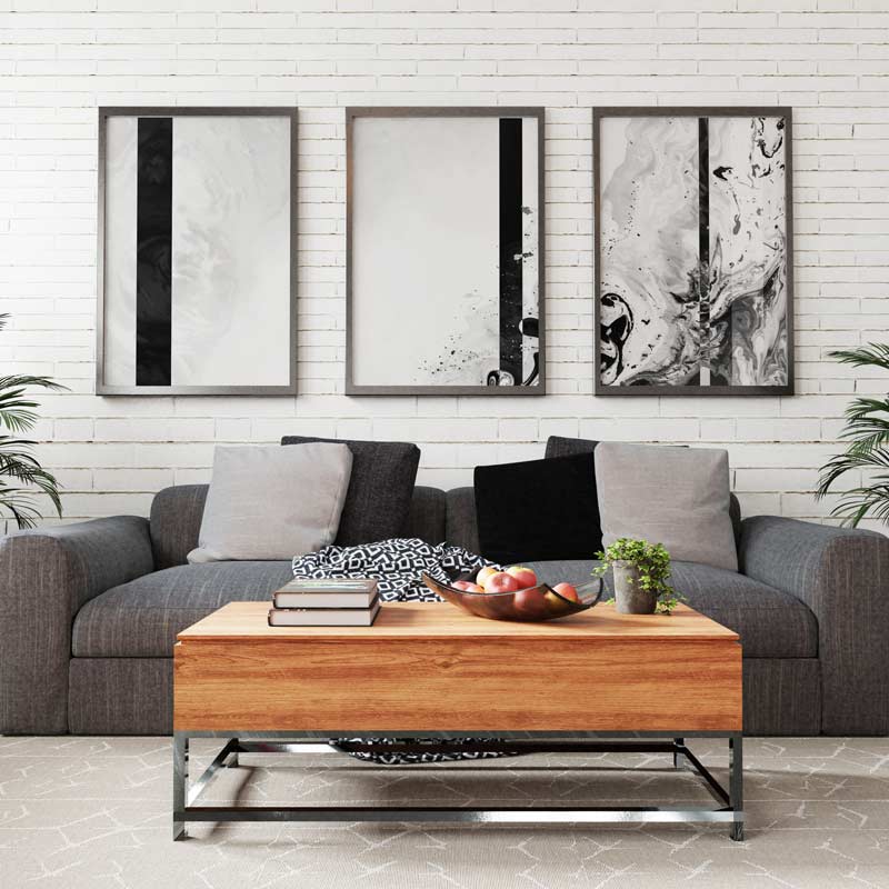 Decoración con cuadros, mural -  cuadro efecto óleo digital en blanco y negro. Ondas y texturas abstractas. Lámina decorativa.