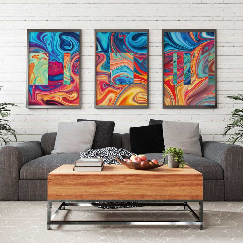 Decoración con cuadros, mural -  cuadro efecto óleo digital colorido. Ondas y texturas abstractas. Lámina decorativa.
