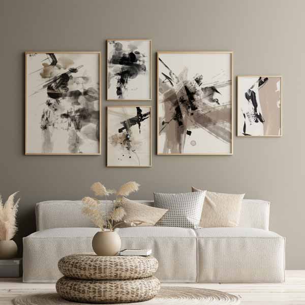 decoración con cuadros, mural - lámina decorativa abstracta y colorida con efecto pintura en tonos beige y negros - kuadro