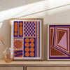 decoración con cuadros, ideas - lámina decorativa de ilustración colorida y geométrica con tonos rosas y naranjas - kuadro