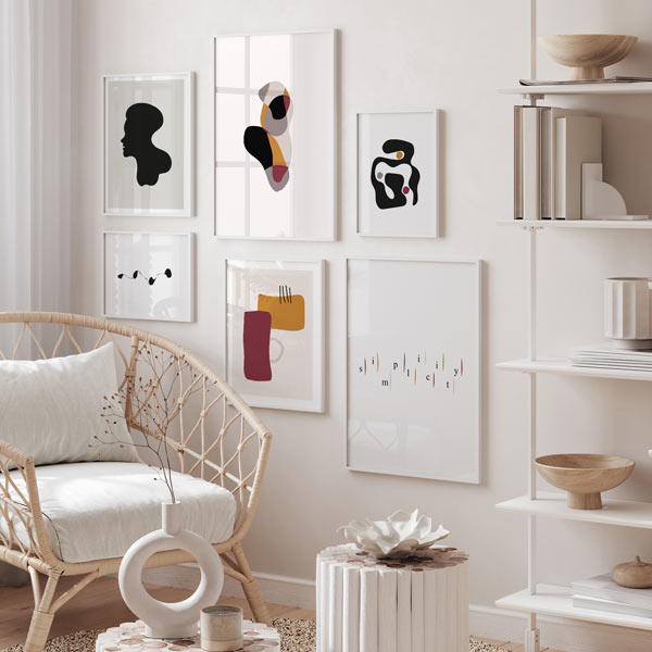 decoración con cuadros, mural - lámina decorativa abstracta y minimalista para salón o dormitorio, blanco y negro