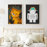 decoración con cuadros, ideas - lámina decorativa infantil de robot en el espacio, ilustración con frase - kuadro