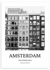 lámina decorativa de ciudad de amsterdam, blanco y negro, foto 