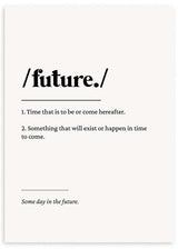 cuadro de frases y letras de definición de la palabra future. Cuadro tipográfico. Lámina decorativa.